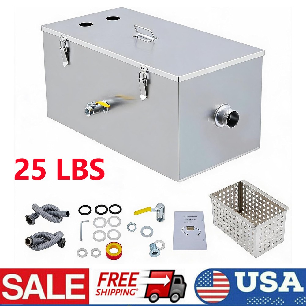 25 Lbs Stainless Steel Grease Trap Interceptor for Home Restaurants Under Sink