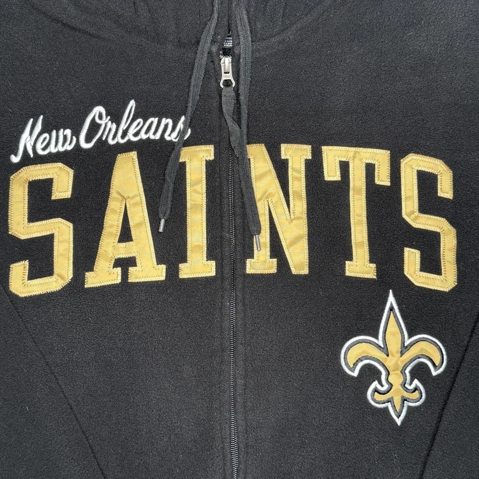 New Orleans Saints Hoodie Mens 2XL Black NFL Football Full Zip Fleece Sweatshirt - Image 3 of 4