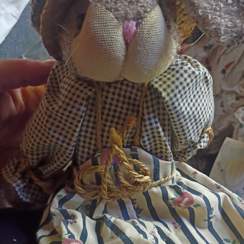 Plush Stuffed Rabbit Dressed w/ Straw Hat Blue Gingham Outfit Multicolor PLR8016