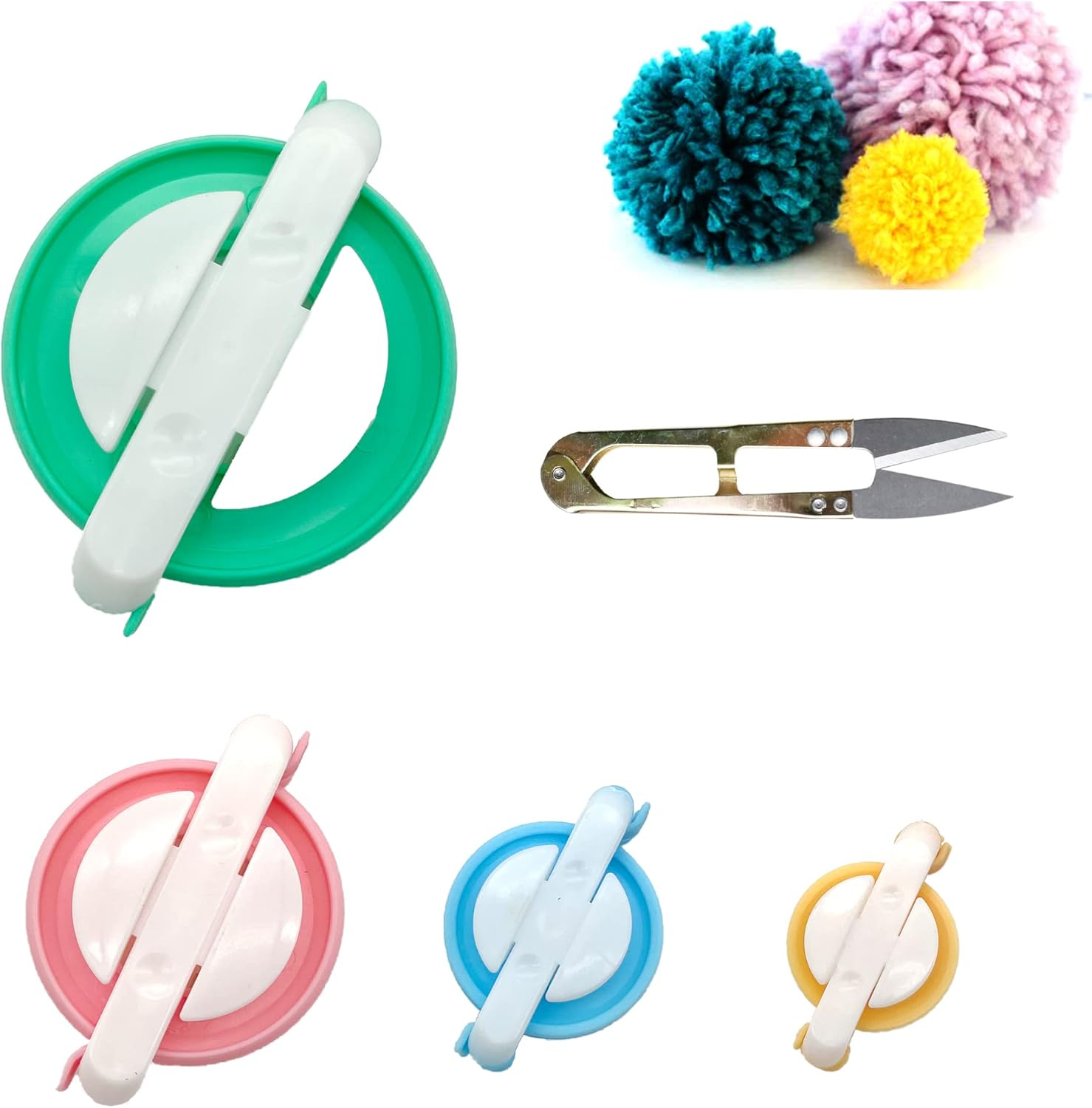 Pompom Maker Kit – 4 Sizes Pom Pom Making Tool Set with Small Scissors, Easy Way