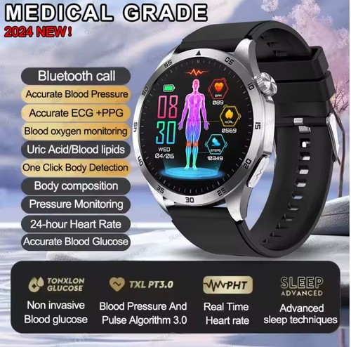 glucose heart blood pressure sos call oxygen sugar senior health smart watch1 B! - Afbeelding 2 van 32