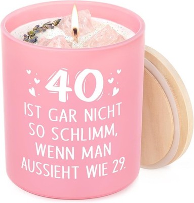 40 Geburtstag Frauen, Dekorative Duftkerze mit Holzdeckel, Rosa, Geschenk