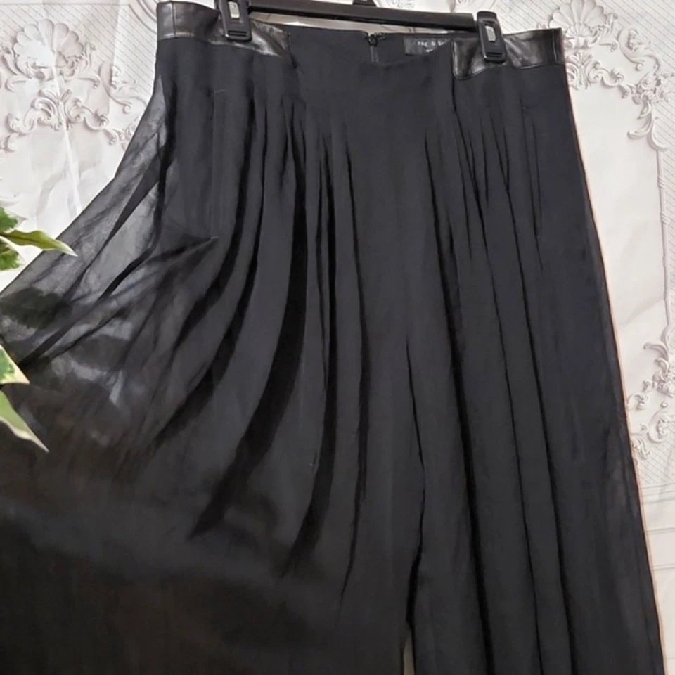 Rag and Bone Silk and Lamb Leather Palazzo Pants 12 - Image 3 of 4