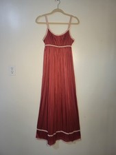 Vintage Vassarette Women's VTG 11 Burgundy Summer Nightgown with Pink Trim