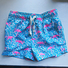 Chubbies Boys 2T Swim Shorts Blue/Pink Flamingo Floral Lined Elastic Drawstring