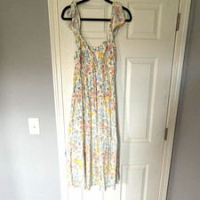 Trixxi Los Angeles Floral Maxi Dress V-Neck Sleeveless Smocked Ruffle M