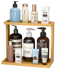 PEKER Bamboo Bathroom Organizer Countertop   Small Vanity Storage Shelf fo