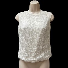 White Lace Edwardian Bohemian Sleeveless Back Button Camisole Vintage Blouse Top