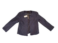 Banana Republic Stripe Collarless Boucle Jacket Cotton Blend Navy Size 4, NWT