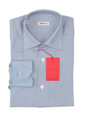 Kiton Blue Micro-Check Cotton Blend Shirt - Slim - 15.5/39 - (KT772214)