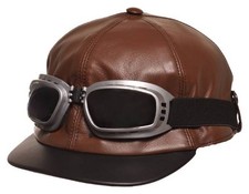 Bullani Leder Kappe Oldtimer made in Germany Flieger Mütze Brille Ledermütze