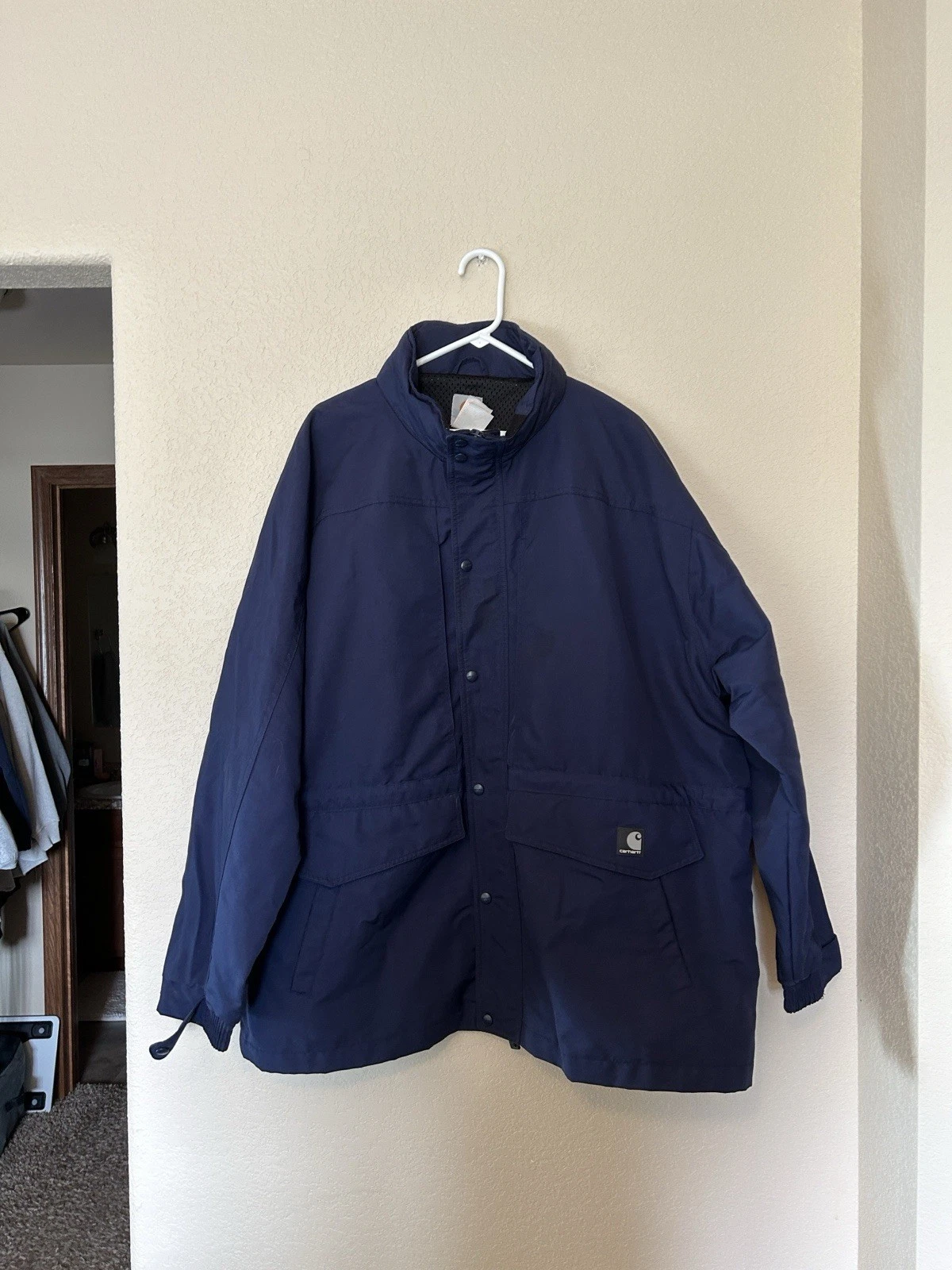 Carhartt Navy Utility Jacket Coat Men’s 2XL Regular Workwear Nylon Snap Zip