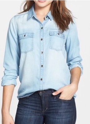 Halogen Light Chambray Top Size Small EUC