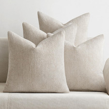Soft Decorative Chenille Pillow Covers Cream 18X18 Pack of 4
