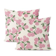 Preppy Pink Spring Pillow Covers 18" x 18" - Pack of 2 - Preppy Pink Hydrangea