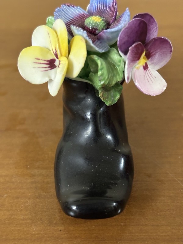 Porcelain Denton Best Bone China Black Shoe Boot England Flowers Almost 3"