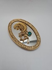 Delizza & Elster Juliana Gold Tone Celestial Moon Star Faux Pearl Charm Green