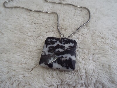 Black White Zebra Marble Stone Pendant Necklace (B8)