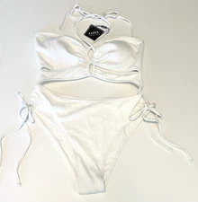 Zaful Adjustable High-cut Swimsuit Sz 10 XL White Halter Monokini Ribbed Cutout