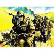 War Painting Motorcycle Troops Soldier Gun Column Convoy Wwii Uk Framed Print