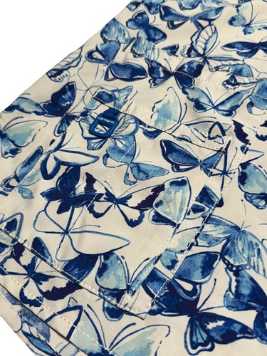 Carhartt Royal Blue Butterflies Two Pocket V Neck Scrub Top Womens Size Large - Picture 3 of 10
