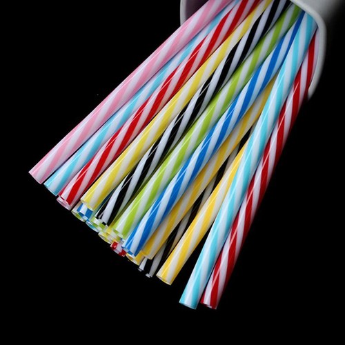 25Pcs Reusable Plastic Hard Stripe Jar Straws + 1Pc Brush Cocktail Drinking Bar - Picture 4 of 10