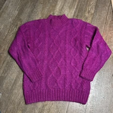 Vintage CABIN FEVER Mohair Mock Neck Cable Knit Sweater Womens Small Pink