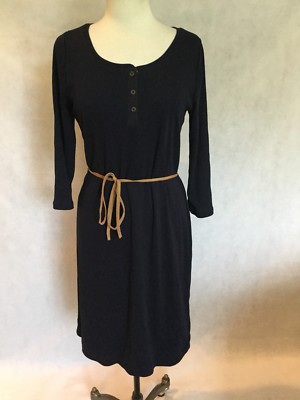 navy blue dress with tan belt Navy Blue dress, tan sweater, brown tights, brown belt