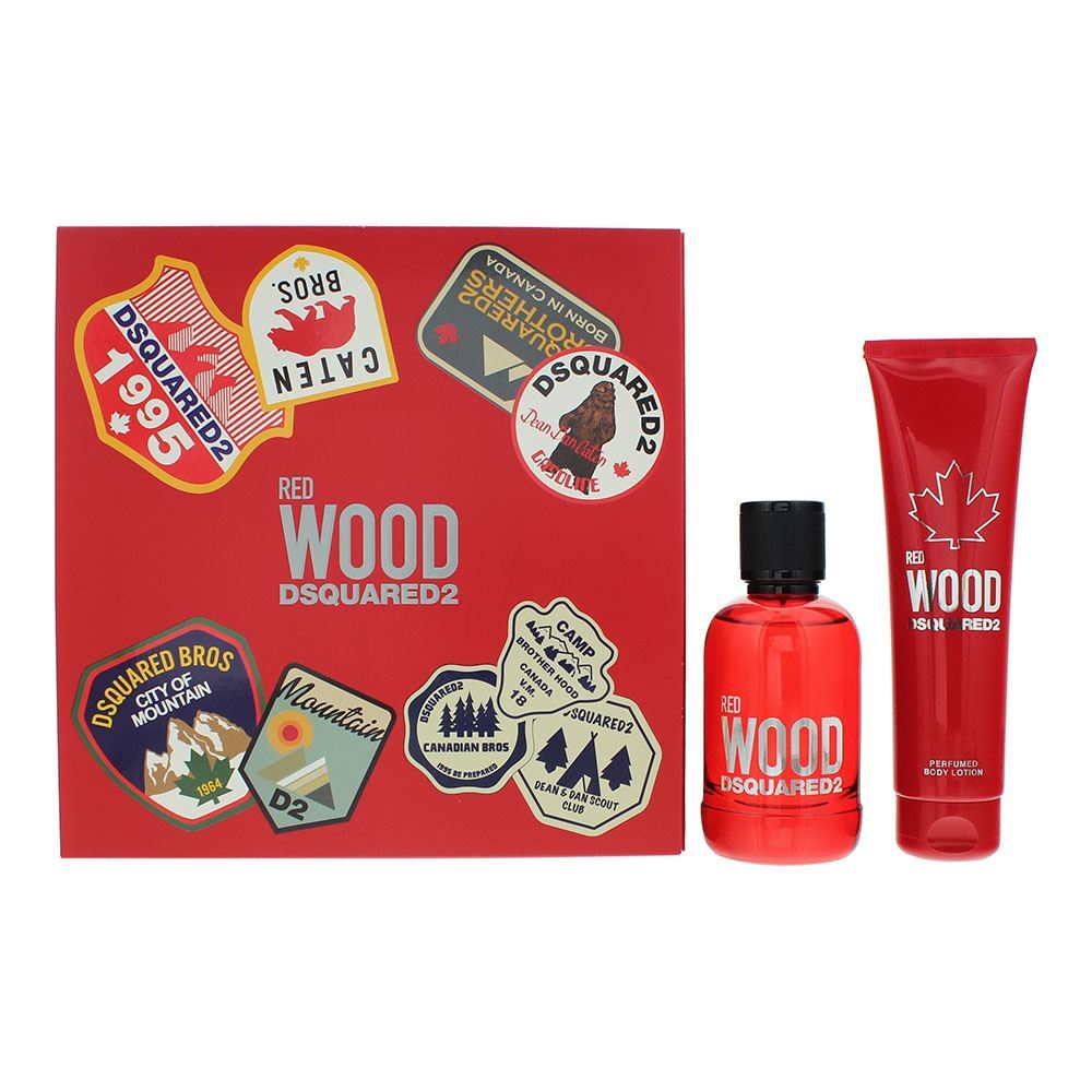 Dsquared2 Wood Red Piece Gift Set: EDT 100ml Body Lotion 150ml
