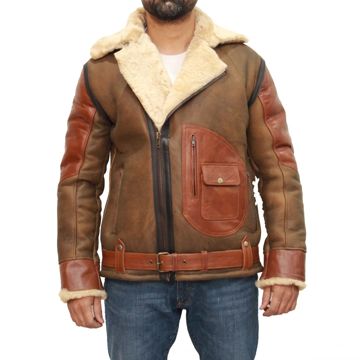 Mens sheepskin hotsell biker jacket