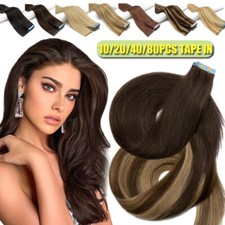 Balayage 120G Remy Tape In 100 Human Hair Extensions Seamless Skin Weft THICK F