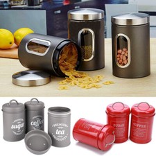 3pcs Tea Coffee Sugar Canisters Storage Set Kitchen Metal Jars Containers Set AU
