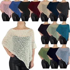 Ladies Small Poncho One Size Popcorn Plain Fish Net Crochet Batwing Cover Up