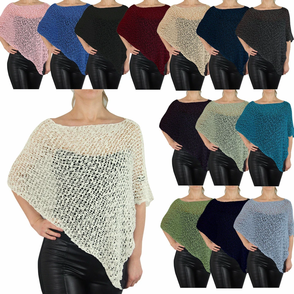 Ladies Small Poncho One Size Popcorn Plain Fish Net Crochet Batwing Cover Up - Image 1 of 1