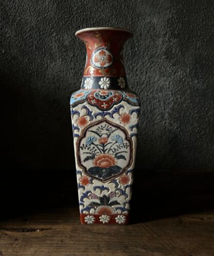 kutani ware vase picture of flowers pottery antique ornament vintage art Japan - Picture 1 of 12
