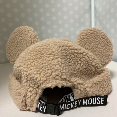 Tokyo Disney Resort Ears Hat Fluffy Boa Cap Beige Mickey  display picture 3