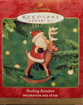 Hallmark Christmas Ornament Rocking Reindeer NEW 2001 Santa Riding Deer