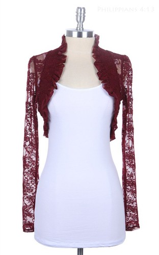 Fashion Secrets Women`s Long Sleeves Lace Bolero Shrug Cropped Cardigan Jacket - Picture 5 of 27