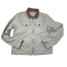 Filson Aurora Canvas Jacket Women Size Medium Beige Brown Corduroy Collar Cuffs