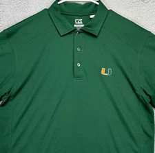 Miami Hurricanes Shirt Men Large CB DryTec Green Football Polo Rugby Cutter Buck