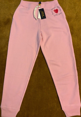 Polo Ralph Lauren pink hearts fleece sweatpants Sz XL (16)youth (26 inseam) NWT