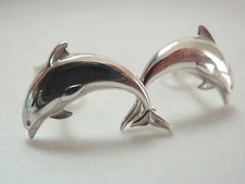 Jumping Dolphins 925 Sterling Silver Stud Earrings 
