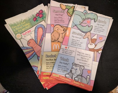16 Vintage McDonalds Happy Meals Bags Beanie Babies 3 Different Styles 1999-2000