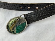 Black Embossed Genuine Leather Belt With 1984 Bergamot 3D Fish Belt Buckle