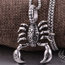 Mens Gothic Animal Scorpion Pendant Necklace Biker Jewelry Stainless Steel Chain