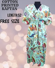 100% Cotton Green Mukut Kaftan Indian Maxi Gown Dress Women's Clothing Kaftan US