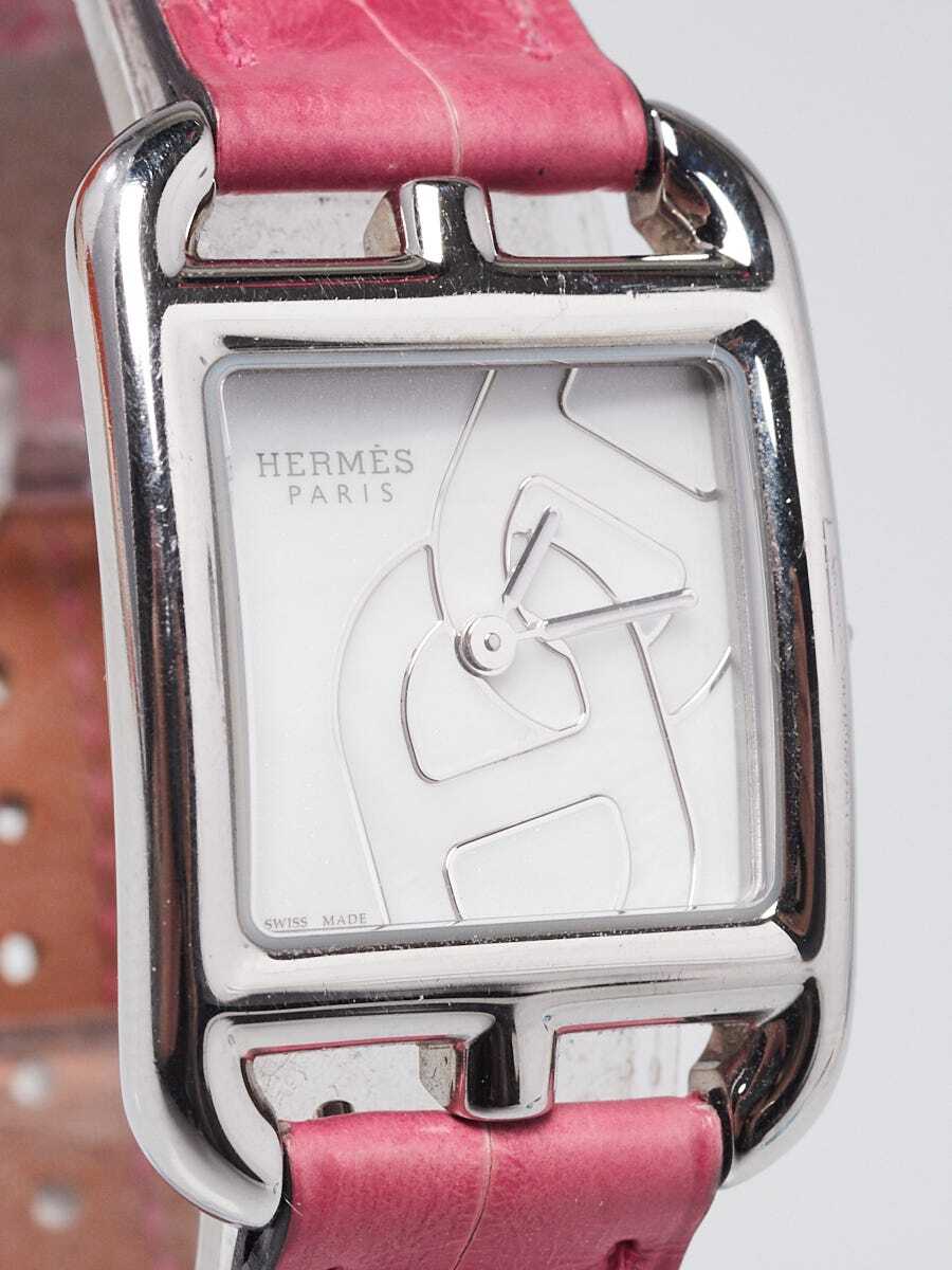 Hermes Pink Alligator and Stainless Steel Chaine d'Ancre