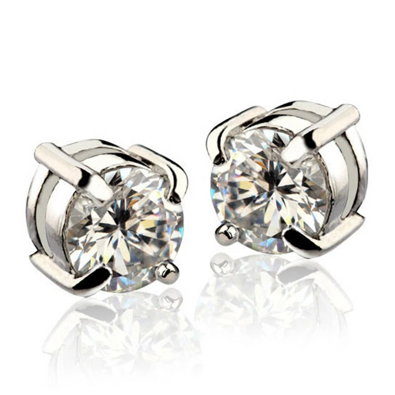 Magnetic Cubic Zirconia Stainless Steel Stud Earrings Mens Womens Non-Piercing - Image 2 of 4