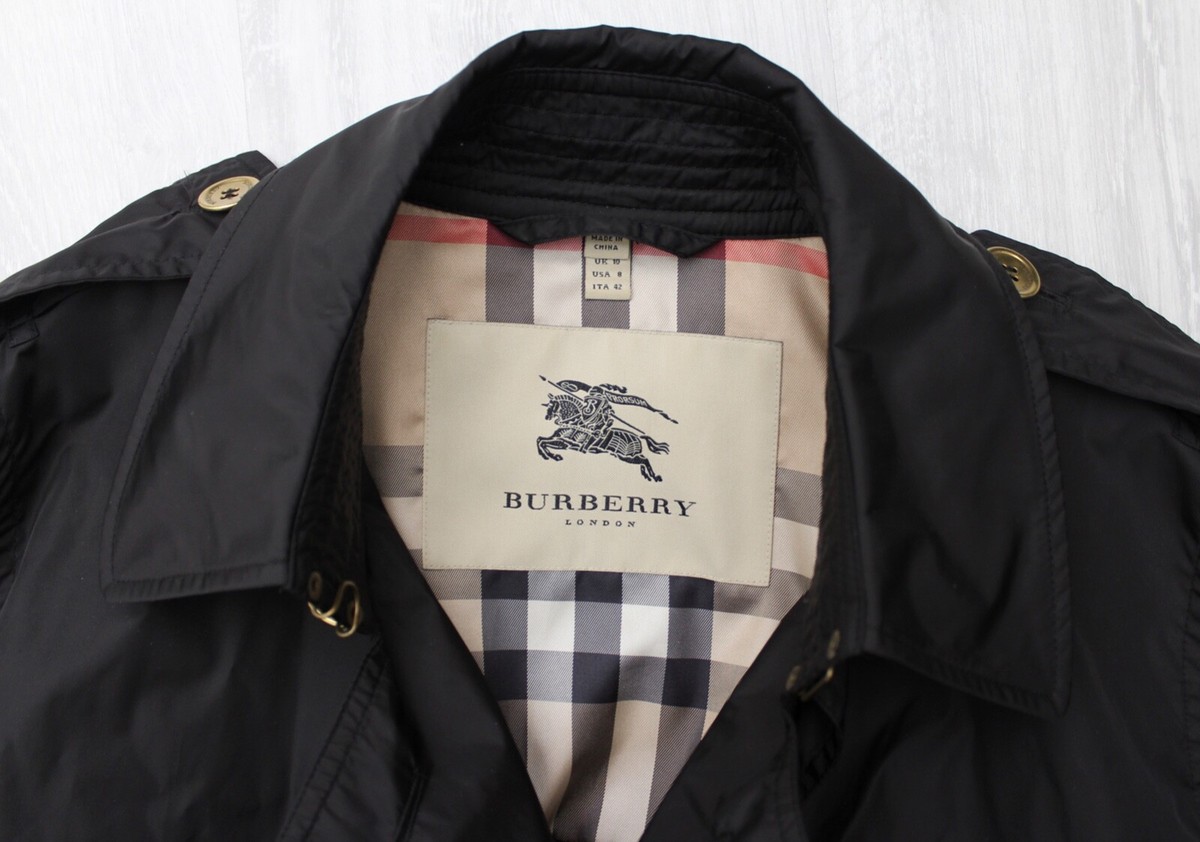 BURBERRY　LONDON Women's BURBERRY London Nylon Black Trench Coat Gold Button RARE
