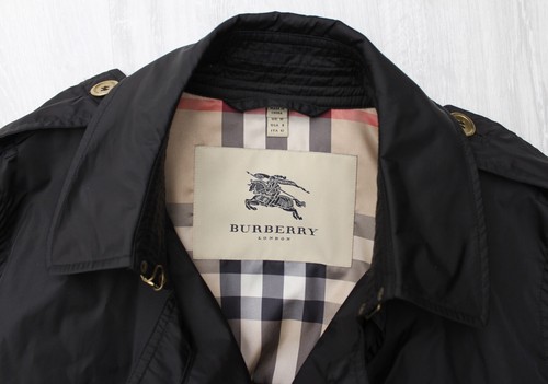 Women's BURBERRY London Nylon Black Trench Coat Gold Button RARE Size US8 ~S/M - Picture 8 of 12